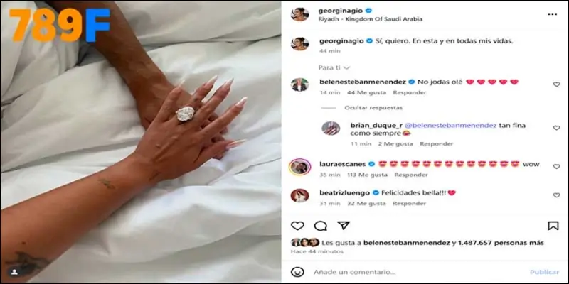 Georgina đăng tải hình ảnh khoe chiếc nhẫn kim cương khổng lồ