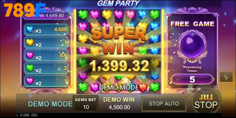 Những viên đá quý lấp lánh cùng hiệu ứng lung linh trong game Gem Party