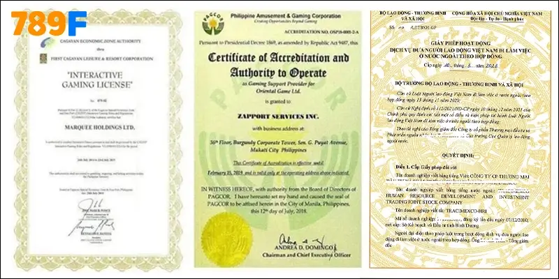 Giấy phép hoạt động của 789F nhà cái đang nắm giữ